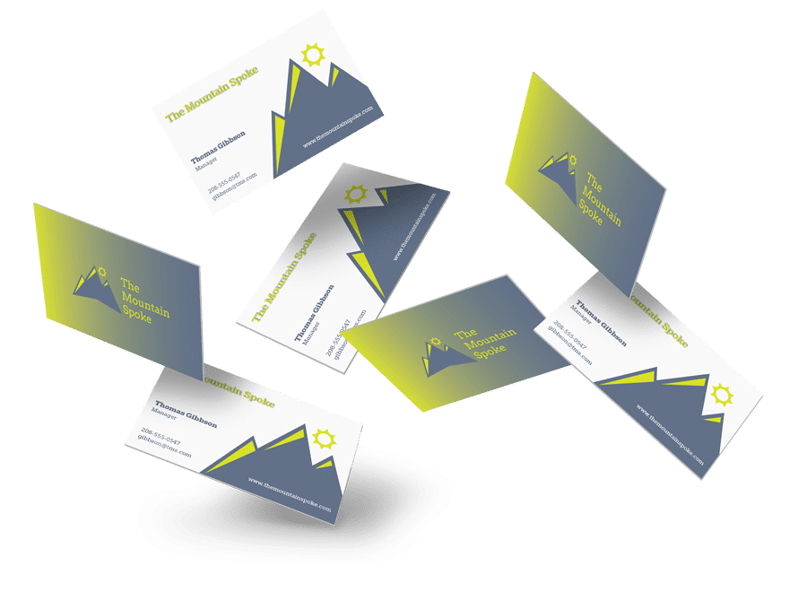 An image of several The Mountain Spoke business cards