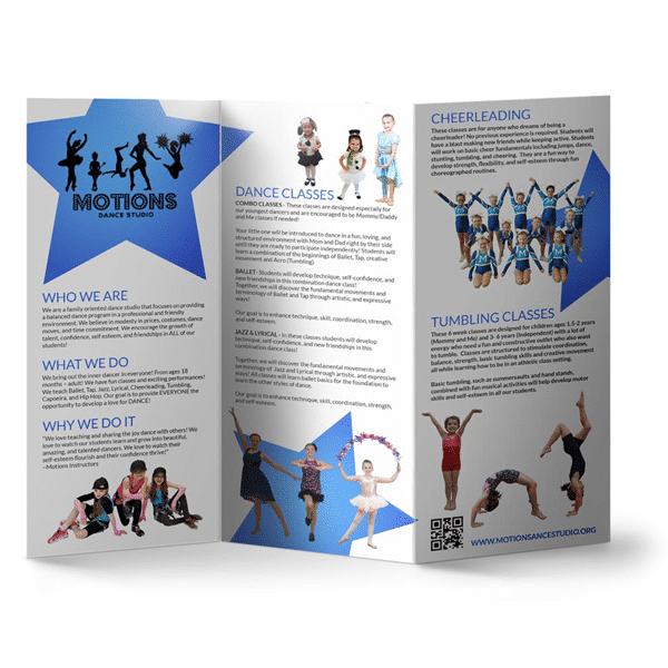 An image of a Motions Dance Studio brochure