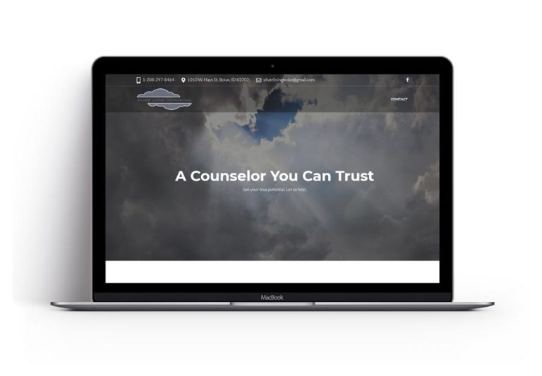 An image of a laptop displaying the Silver Lining Counseling webpage
