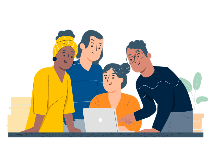 illustration of business team around a laptop