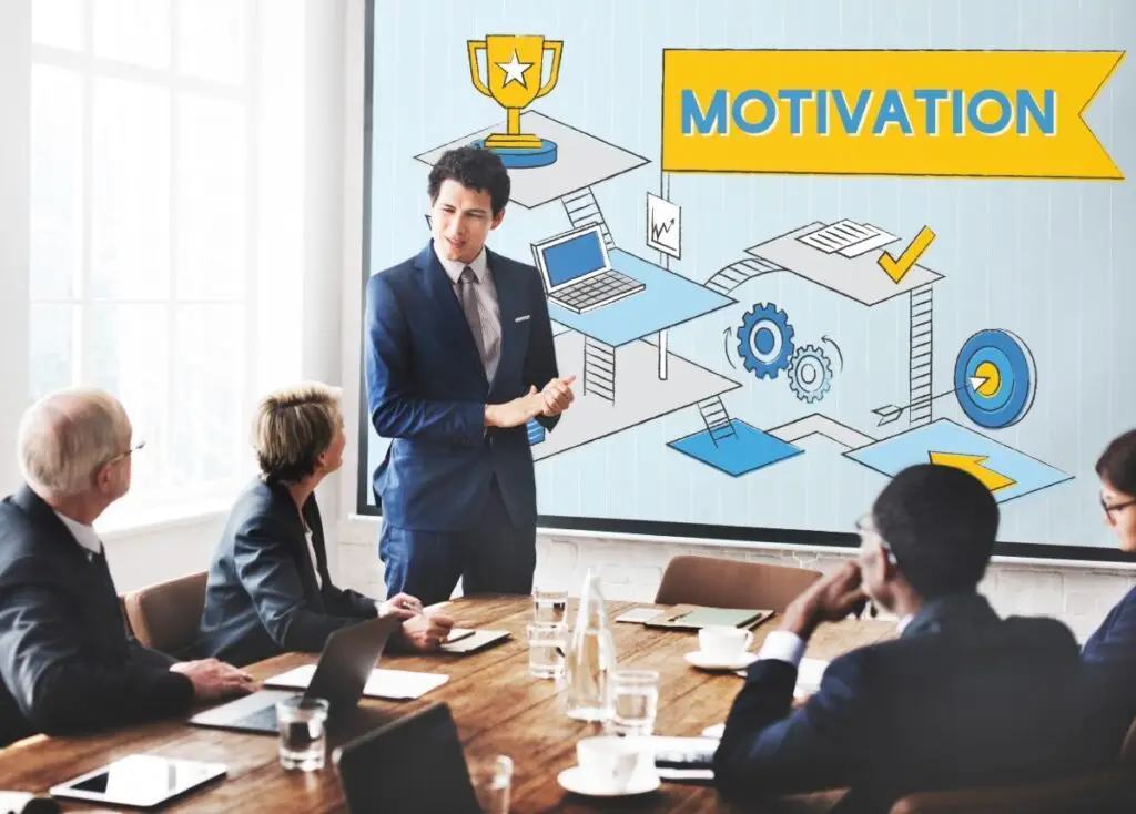 team leader describing business motivation presentation