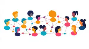 colorful concept art of people interconnected with lines