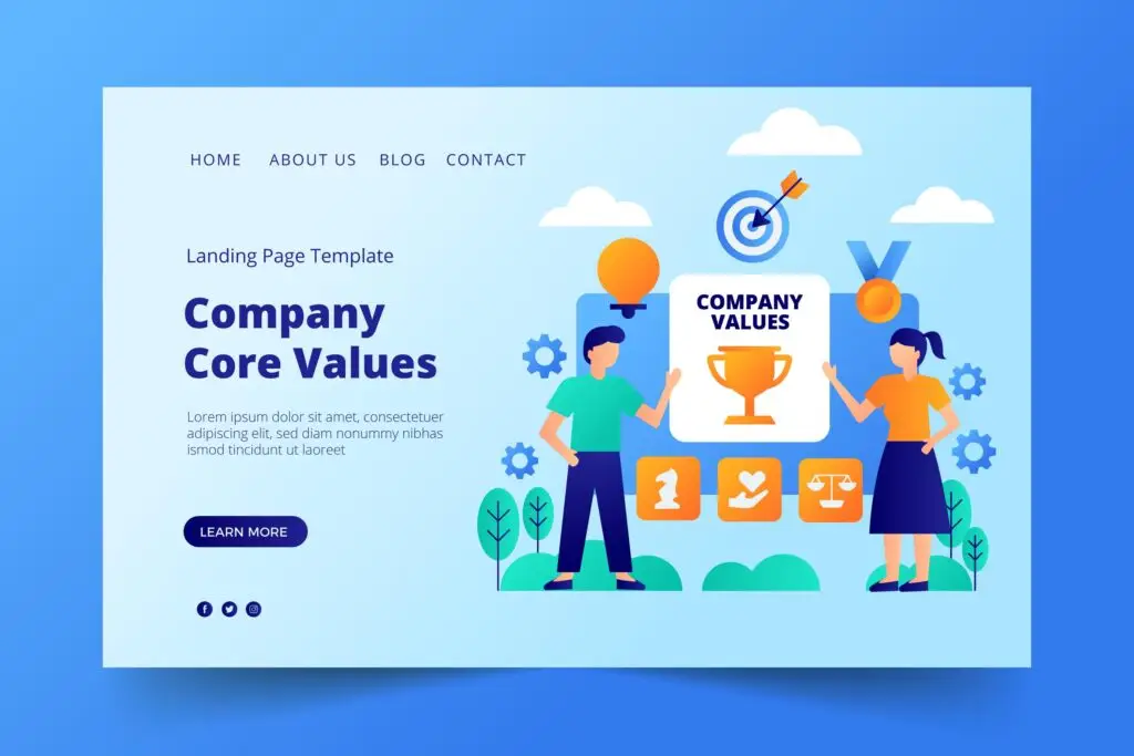 concept art of company core values web page