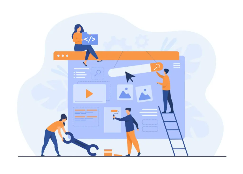 concept art of team redesigning a web site