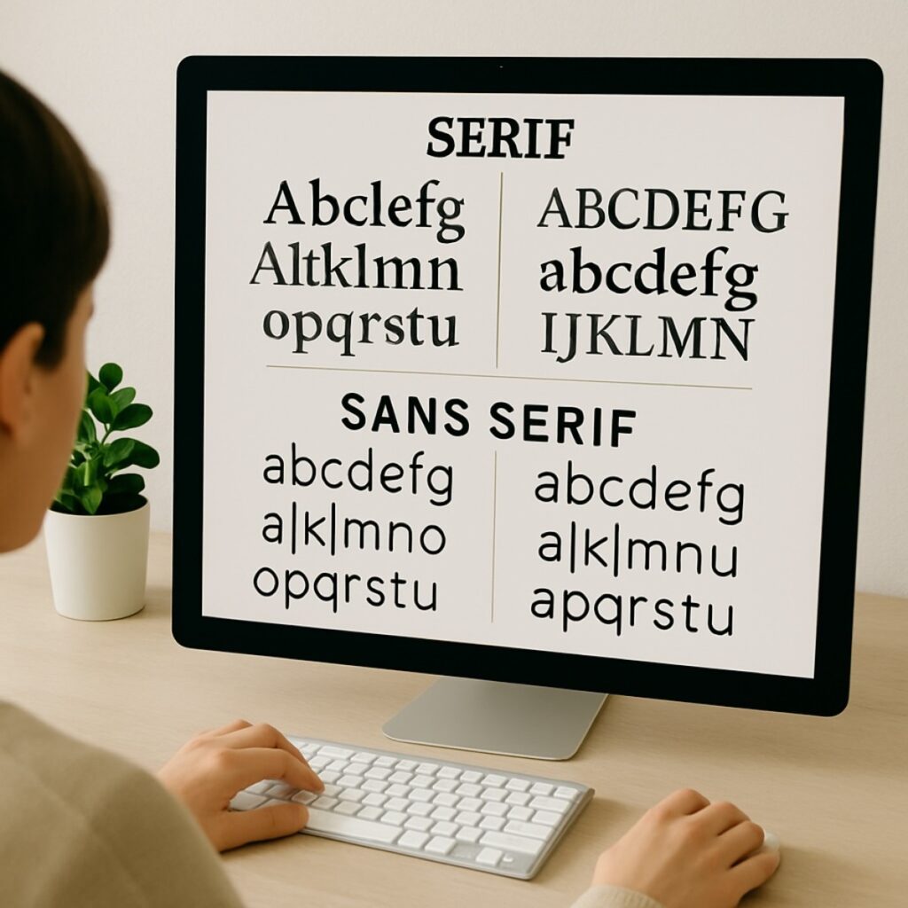 computer screen showing variety of fonts