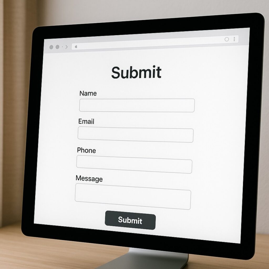 computer screen showing a client submission form