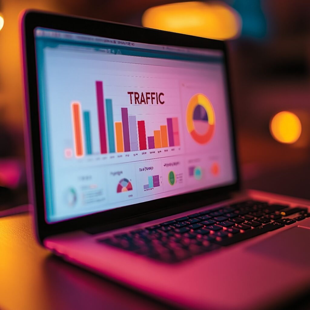 closeup of laptop screen showing website traffic analytics