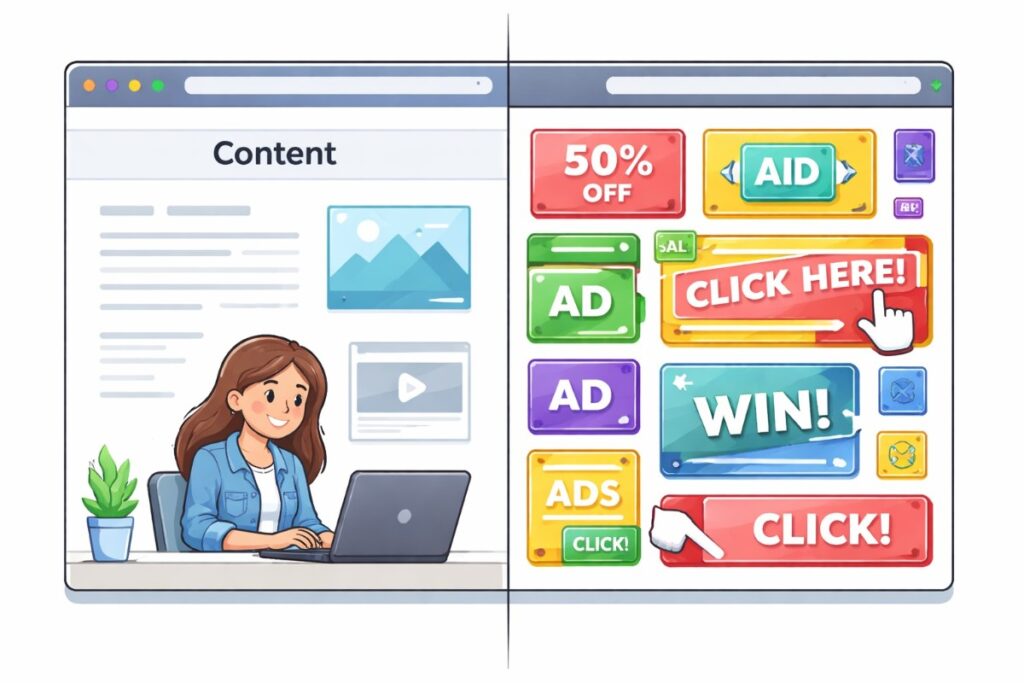 concept art of webpage content vs ads
