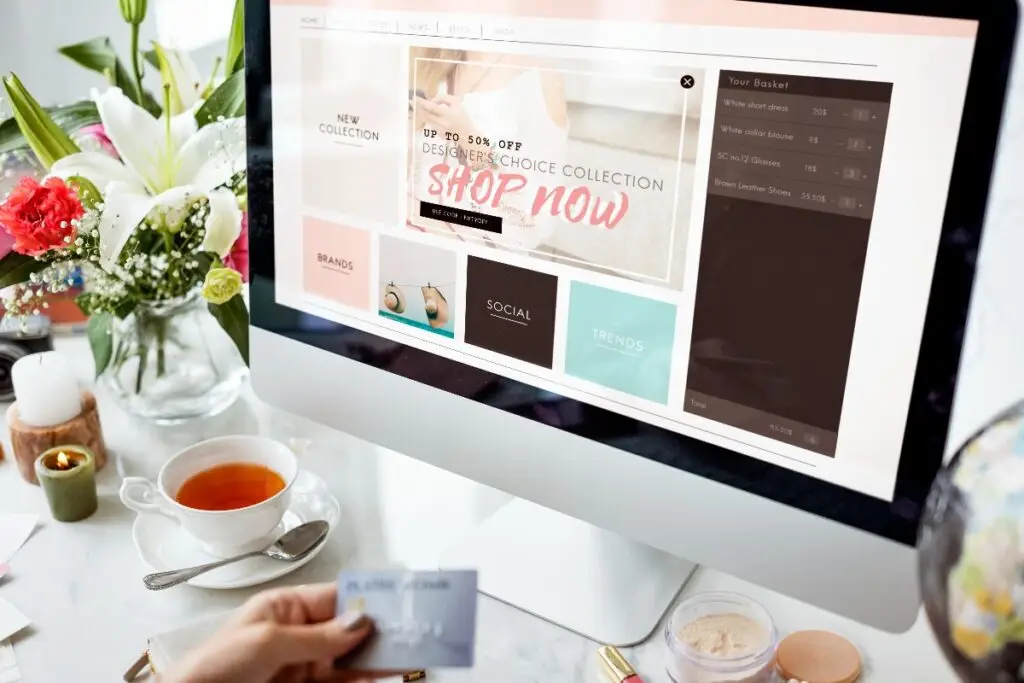 computer showing shopping page for website