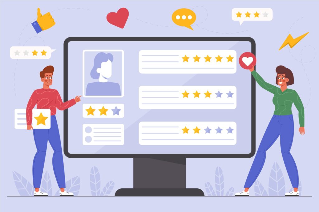 Concept art of screen with customer reviews