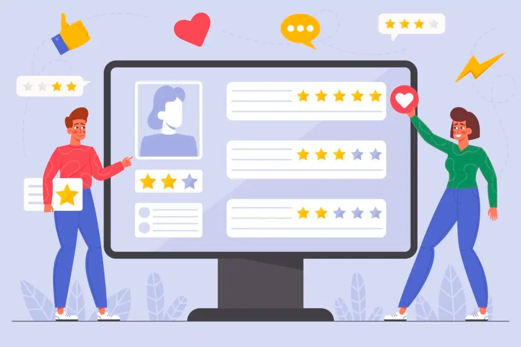 Concept art of screen with customer reviews
